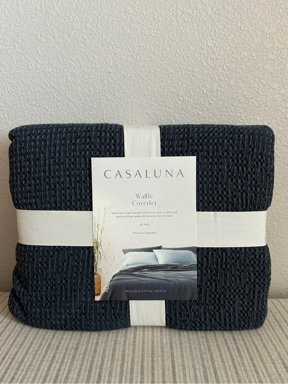 NWT King Textured Waffle Coverlet Dark Mineral Blue - Casaluna